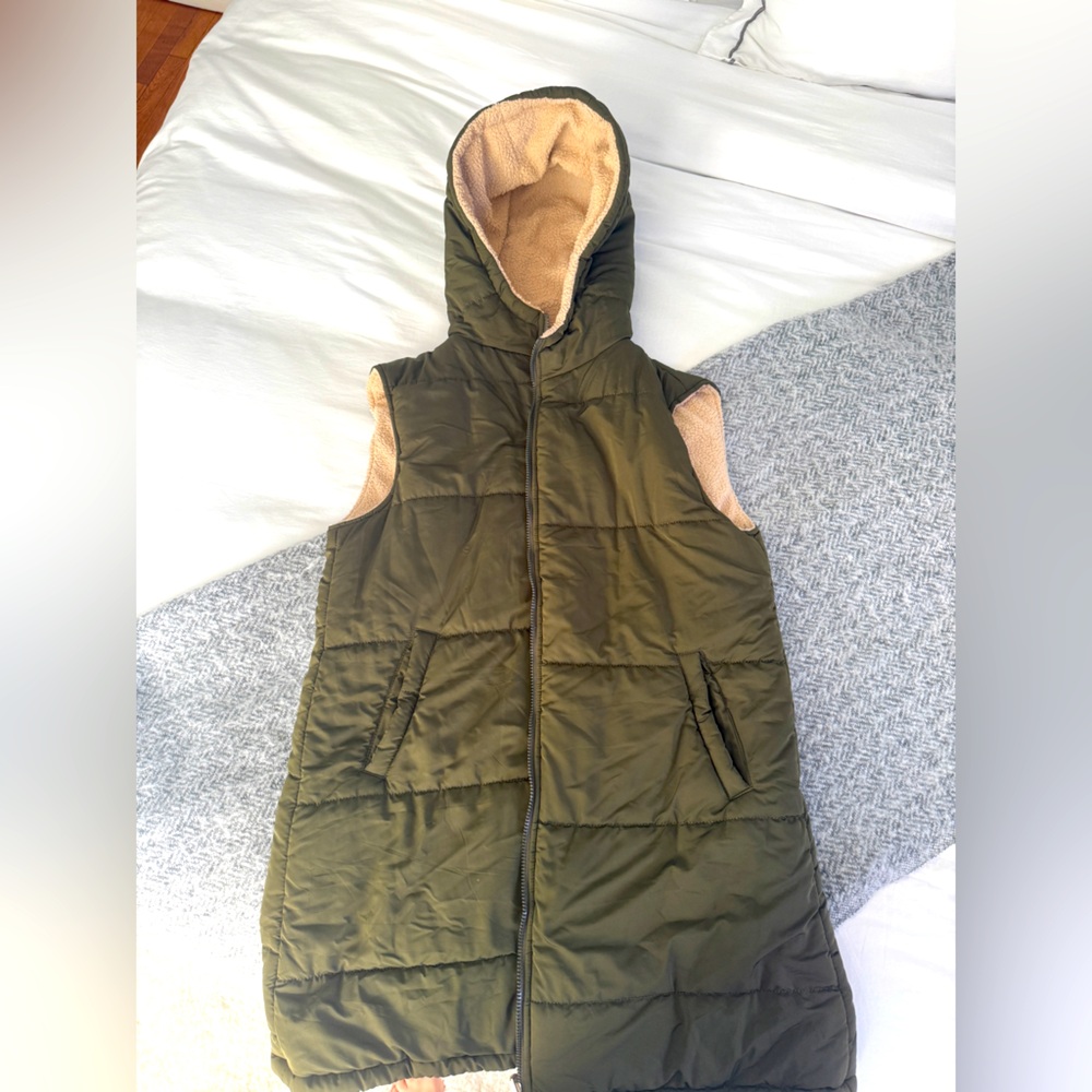 Long teddy vest - olive green L